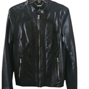 WORTHINGTON Black Faux Leather Moto Style Jacket Medium.